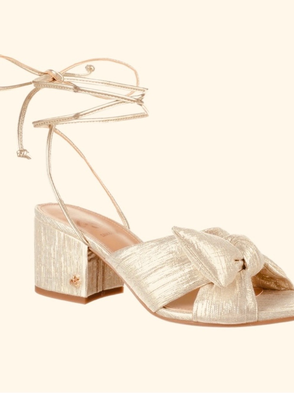 ❤️Sam & Libby Women’s Gold Block Heel Sandals with Ankle Tie New in Box Size 8 - Picture 7 of 11